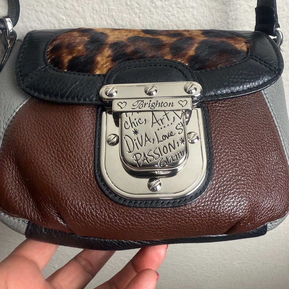 Brighton Brown and Gray Crossbody Bag with Leopard Print - Picture 2 of 11